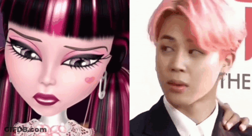 Monster High Doll And Pink-Haired Man GIF