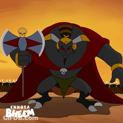 Monster Holding Axe With Word Bheem GIF