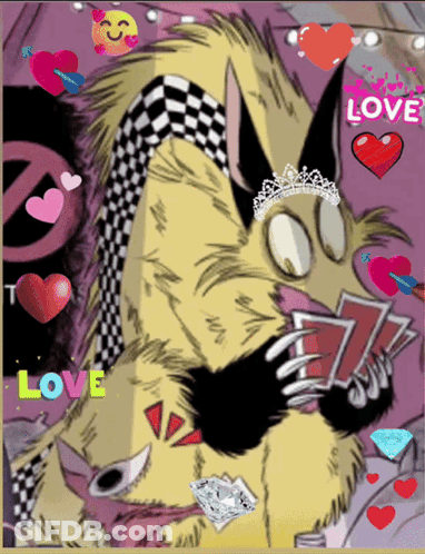 Monster Holding Playing Cards Saying Love GIF
