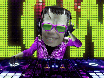 Monster In Sunglasses And Headphones Playing Music On Mixer GIF
