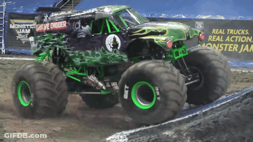 Monster Jam Truck Driving Down Dirt Road GIF