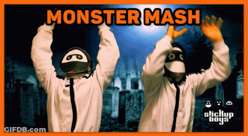 Monster Mash Poster Stickyup Boys Two People In Masks GIF