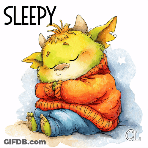 Monster Sleeping With Word Sleepy Above GIF
