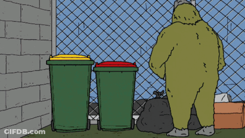 Monster Standing Next To Trash Can GIF