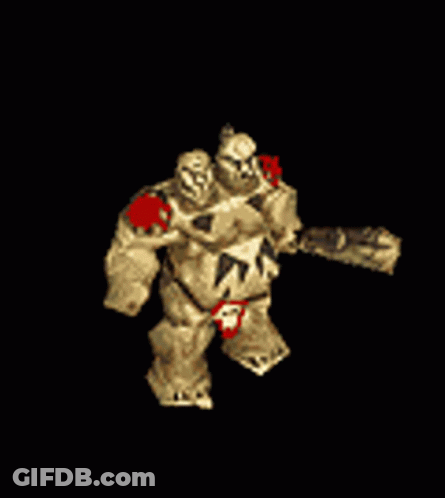 Monster Statue Holding Sword And Boxing Gloves GIF