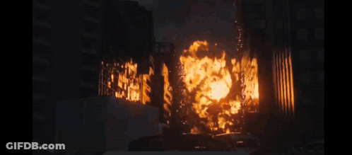 Monster Statue In City With Smoke GIF