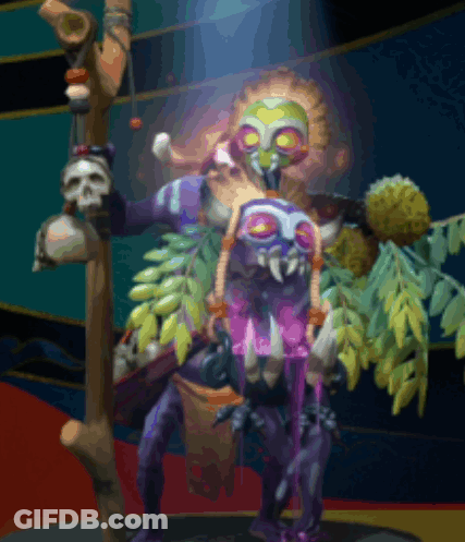 Monster Statue With Skull And Leaves On Back GIF