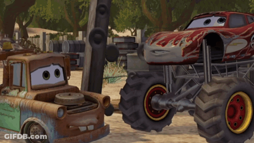 Monster Truck And Rusty Truck From Cars GIF
