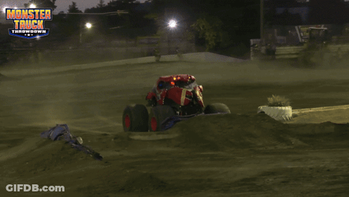 Monster Truck Driving Dirt Track With Monster Truck Throwdown GIF