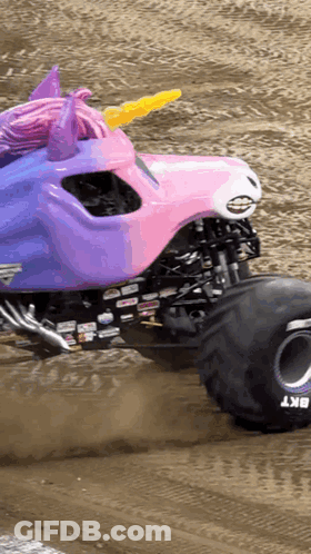 Monster Truck In Pink And Purple Unicorn Costume GIF