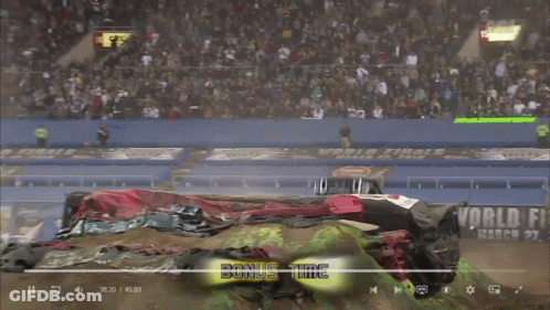 Monster Truck Jumping Over Dirt Hill Bonus Time GIF