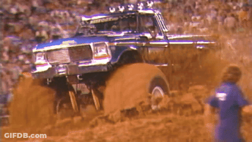 Monster Truck Muddy Field Crowd GIF