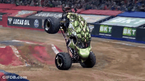 Monster Truck On Dirt Track With Lucas Oil Sign GIF