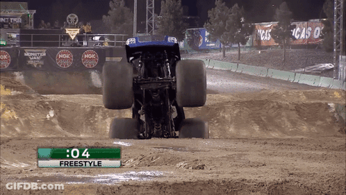 Monster Truck Trick On Dirt Track 04 Freestyle GIF