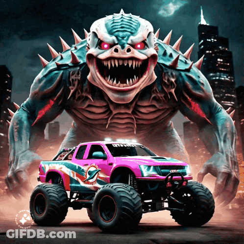 Monster Truck With Miami Dolphins Logo GIF