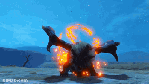 Monster With Flames Coming Out Of Arms GIF