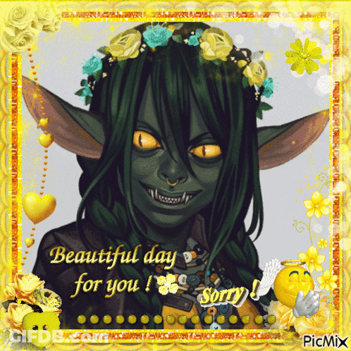 Monster With Flowers In Hair Says Beautiful Day Sorry GIF