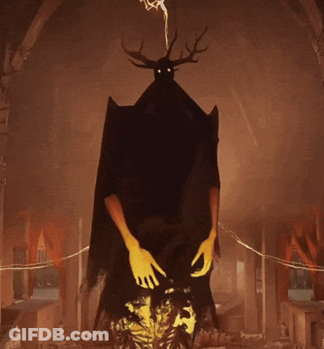 Monster With Glowing Eyes In Dark Room GIF