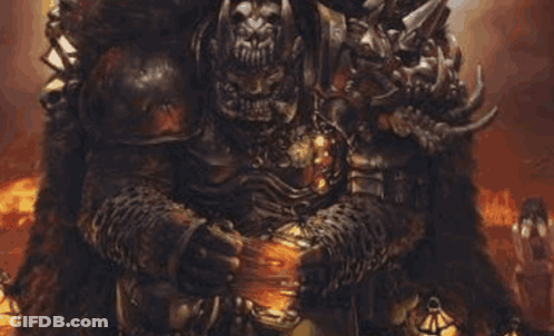 Monster With Horns And Skull Holding Sword GIF