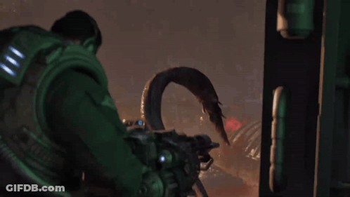Monster With Horns Holding Hammer GIF