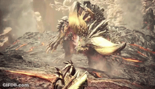 Monster With Horns Standing In Volcano GIF