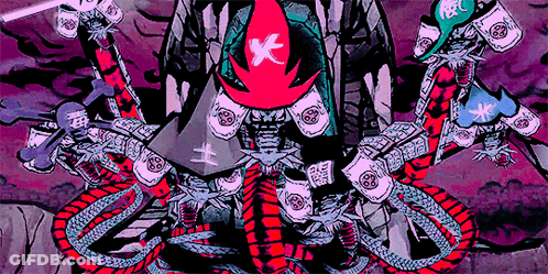 Monster With Many Arms Holding Sign 000000 GIF