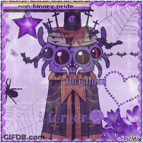 Monster With Non-Binary Pride Text GIF