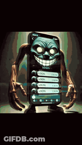 Monster With Phone Saying Login GIF