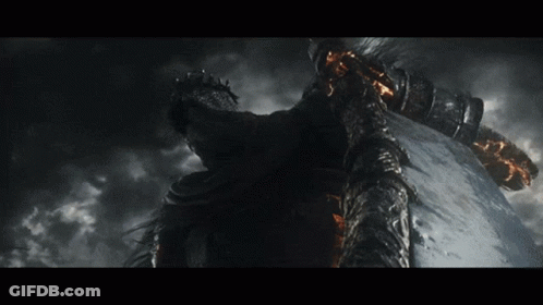 Monster With Sword And Shield In The Dark GIF