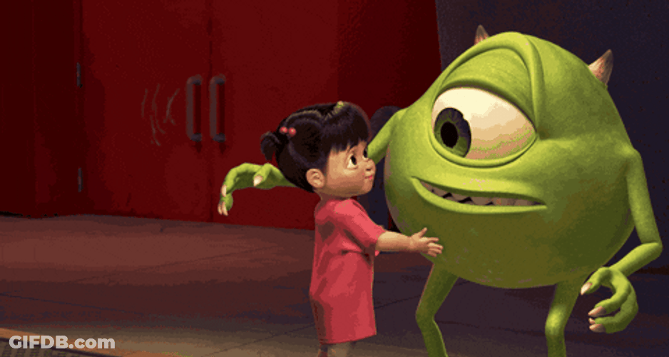 Monsters Inc Mike Wizowski Hugging Boo Cartoon Love GIF