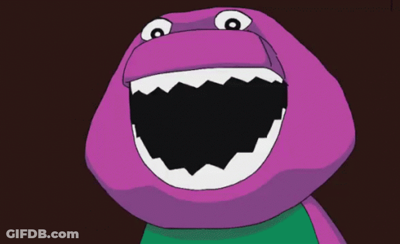 Monstrous Barney Laughing GIF