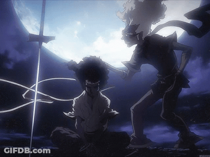 Moon Behind Afro Samurai And Ninja Ninja GIF