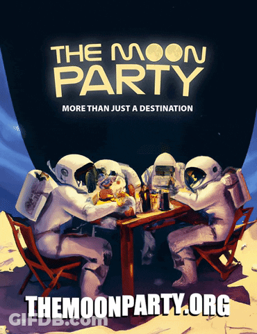 Moon Party Astronauts Sitting Around Table GIF