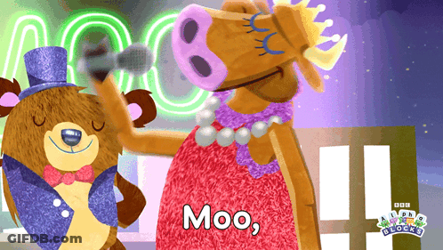 Moose And Bear Dancing By Neon Moo Sign GIF