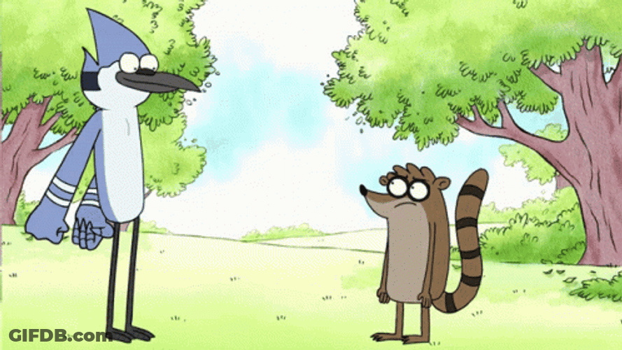 Mordecai Dancing And Rigby Staring Regular Show GIF