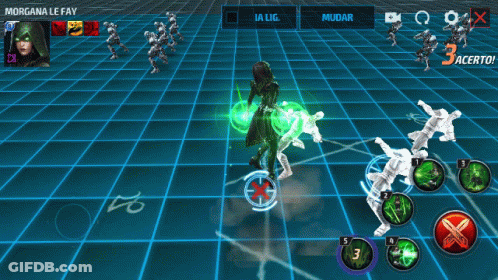 Morgana Le Fay Is Playing A Video Game With A Green Background GIF