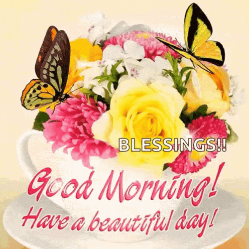 Morning Blessings Flower Cakes With Butterflies GIF