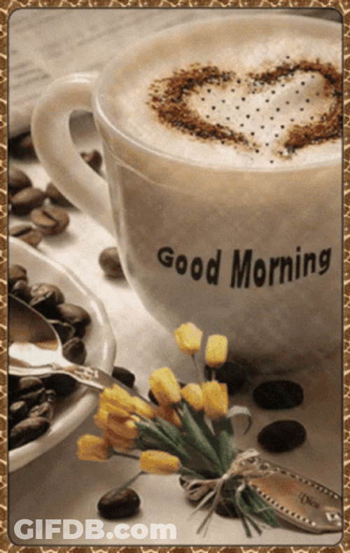 Morning Coffee Good Morning Foam Heart Cup GIF