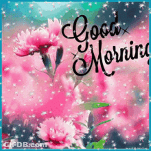 Morning Greeting Card With Pink Flowers GIF