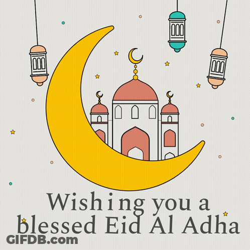 Mosque And Crescent Moon Wishing You A Blessed Eid Al Adha GIF