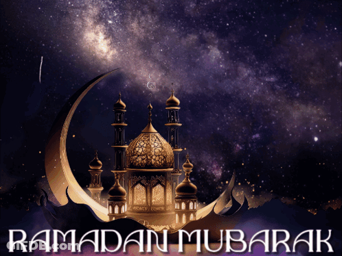 Mosque With Crescent Moon Ramadan Mubarak GIF