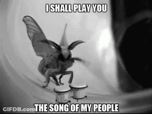 Moth Playing Drums With Caption I Shall Play You The Song Of My People GIF