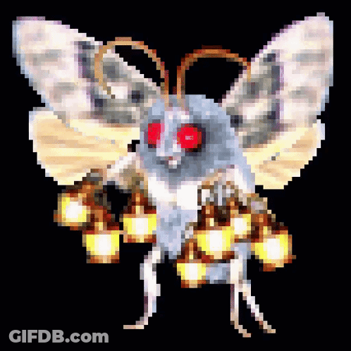 Moth With Red Eyes Carrying Lanterns GIF