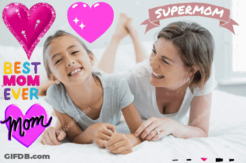 Mother And Daughter Lying On Bed GIF