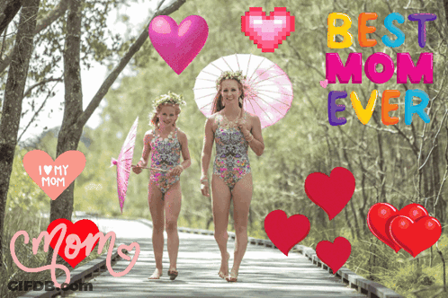 Mother And Daughter Walking On Boardwalk GIF
