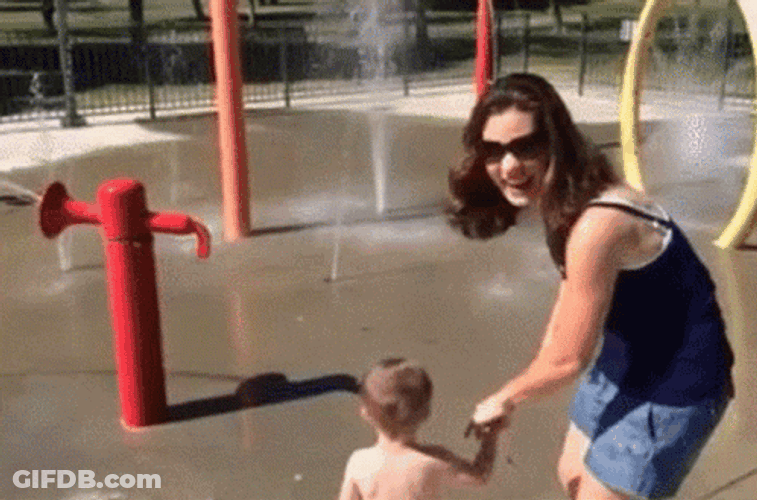 Mother And Son Water Run Fails GIF