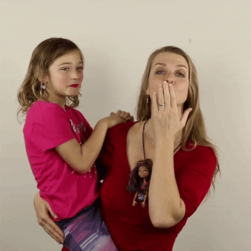 Mother & Daughter Sending Kisses GIF