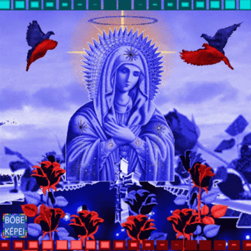 Mother Of God Red Blue Birds Flying GIF