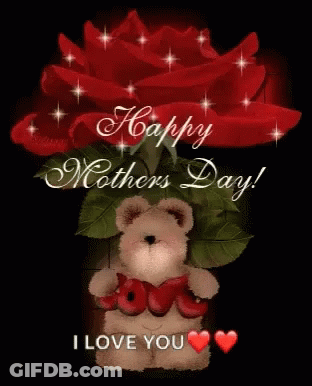 Mother's Day Card Teddy Bear Holding Heart GIF
