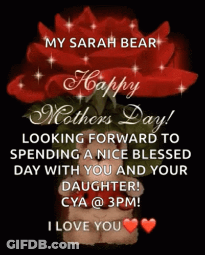 Mother's Day Card Teddy Bear Holding Rose GIF